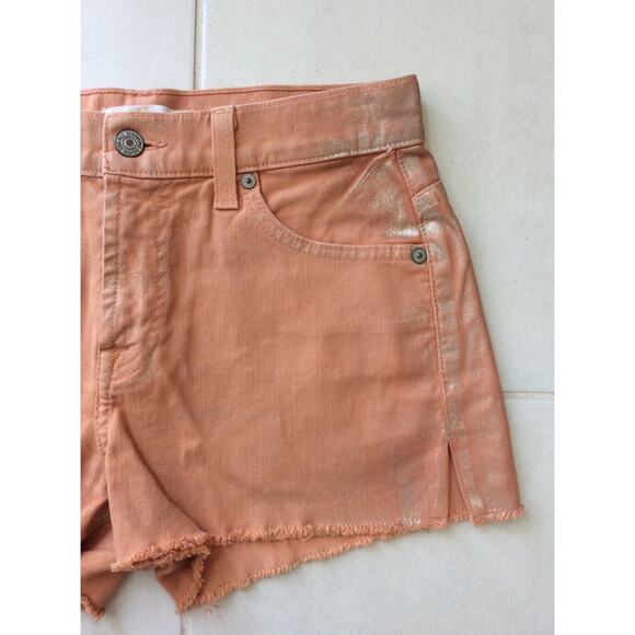 7 For All Mankind Denim Jean Shorts Carlie Metallic Mid Rise Cut Off - Picture 4 of 9